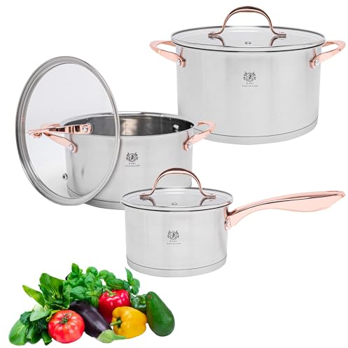 KARL HAUSMANN Topfset Induktion Edelstahl 3-Teilig - Kochtöpfe für Alle Herdarten - Kochtopf Set mit Glasdeckel - Töpfe mit Messskala - Topf Set - Kochtopfset - Topfsets - Pots - Induktionstöpfe
