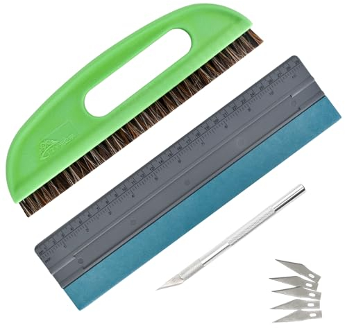 Cleminsta Kit Pose Papier Peint, 4 Pièces Outils de Film pour Papier Peint, Fenêtre Voiture, Carrelage Vinyle, avec Brosses à Maroufler, Raclette Fil(29CM), Couteau Universel et des Lames
