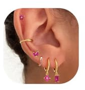 FIRSAUKI Earring Sets for Multiple Piercing Small Gold Earring Stack 14K Gold/Silver Plated Huggie Hoop Earrings for Women Hypoallergenic Cartilage Stud Gold and Green Earring Set, Brass, Sterling