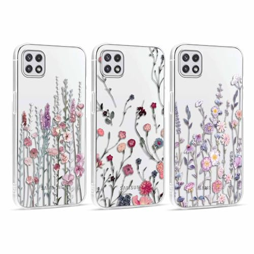 Foonary 3 Stück Hülle für Samsung Galaxy A22 5G 6,6, Handyhülle mit Aesthetic Blumen Muster Motiv Design Case, Silikon Bumper Schutzhülle Cover für Samsung A22 5G,Blumen01