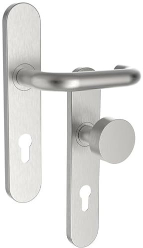 ROSTEX Edelstahl Drückergarnitur PERUN - Klinke-Knauf - Matt gebürstet - Gefedert - 72/92 - Links/Rechts (PZ 72 mm, Rechts)
