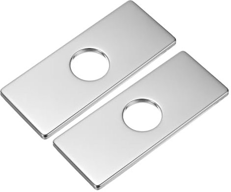 QUARKZMAN 2pz Piastra Copertura per Foro 6 Pollici, Piastra Copertura per Lavello Acciaio Inossidabile per Rubinetto Bagno o Cucina, Rettangolare (Argento)