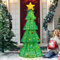 SOARS 190cm Weihnachtsbaum aus Stoff, beleuchteter Tannenbaum mit Plüschkugeln, 200 warmweißen LED-Lichtern, Lichterbaum mit Metallständer für Innen & Außen