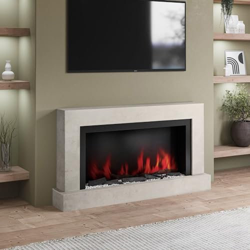 Amberglo Black & Concrete 62inch Wall Mounted Electric Fireplace With Pebbles