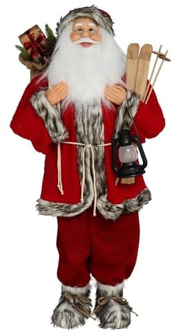 Acan Tradineur - Figura de Papá Noel con esquís, poliéster y plástico, Santa Claus de pie, decoración Festiva, Adornos Navidad, escaparates, hogar (Rojo - 110 cm)