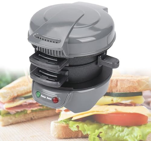 Mcamgiczin Sandwichmaker, 800 W Burgermaker mit Antihaftbeschichtung, spülmaschinenfest, perfekt für EIN schnelles Frühstück für Geburtstage, Feiertage,Grey