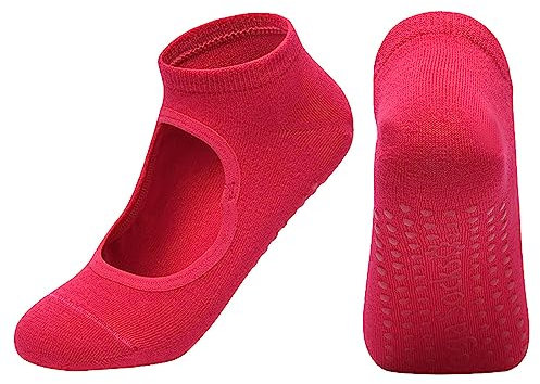 Socken für Damen, schweißfest, einfarbig, rückenfrei, griffige Socken, Yoga, Knöchel, Sportsocken, rutschfeste Hausschuh-Socken, hot pink, Einheitsgröße