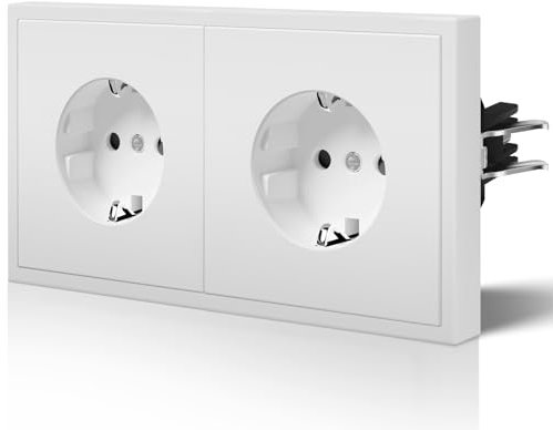 BSEED Enchufe de Pared con Garfio,Mate Enchufes Empotrable Estándar,Seguridad Infantil,Fácil Instalación,C-Series,2 Enchufes,150mm Blanco