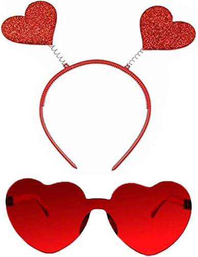 Herz Stirnband Rot mit Pailletten, Valentinstag Stirnband mit Infinity Herz Brille, Glitzer Haarbänder Damen,Rote Herz Haarreifen für Foto Requisiten Valentinstag Hochzeit, Geburtstag Party (Rot-D)