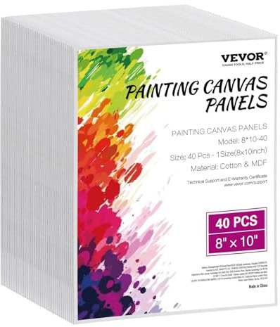 VEVOR Toile blanche pour peinture, lot de 40, toile à peindre, 203x254 mm, tableau en toile pour la peinture pour croquis, peinture acrylique et à l'huile, aquarelle, pour enfants et professionnels