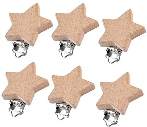 CUEMOON 6 Stück Schnullerclip,Holzclip Schnullerclips Holz Schadstofffrei, Schnuller Clip, Nuckelclip Baby Clip Nippel Halter für Baby