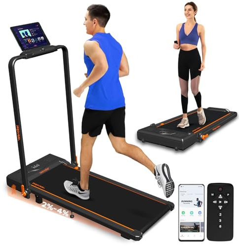 Treadmills Foldable with 10% Incline 1-12KM/H Under Desk Walking Pad with LED Display Remote Control APP Portable Running Machine for Home/Office Jogging