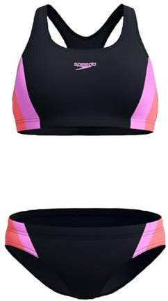 Speedo Colorblock Bikini Damen schwarz chlorbeständig, Farbe:Schwarz-Violett, Größe:42