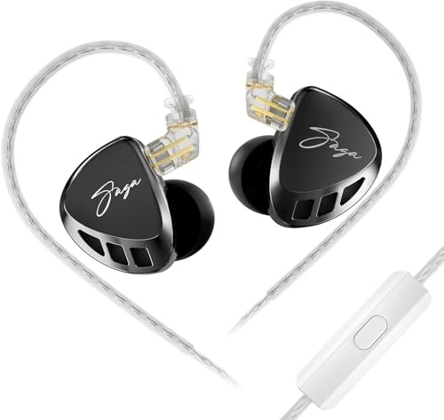 KZ Saga in-Ear Monitors Headphone, 3.5 mm Jack Gaming IEMs with Mic | Low-Distortion, Co-Tuned for FPS, HiFi Gaming Full-Metal IEM, Stereo Sound Deep Bass Comfort-Fit Earphones