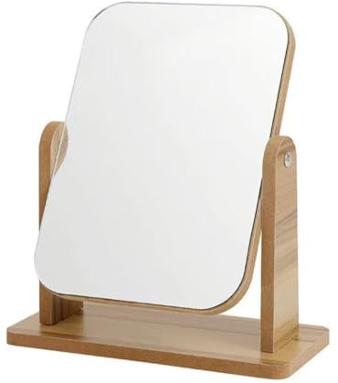 Chereda Kosmetikspiegel mit Ständer aus natürlichem Bambus, 360° drehbar, quadratischer Spiegel für Schminktisch, Schreibtisch, Badezimmer, Schlafzimmer, 20 x 18 cm