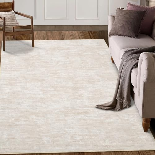 LuxFocus Waschbarer Wohnzimmer 120x170 cm Uni-Design Kurzflor Beige | Moderner Minimalistischer Teppich für Schlafzimmer Esszimmer Büro, Kurzflor Faltbarer Rutschfest