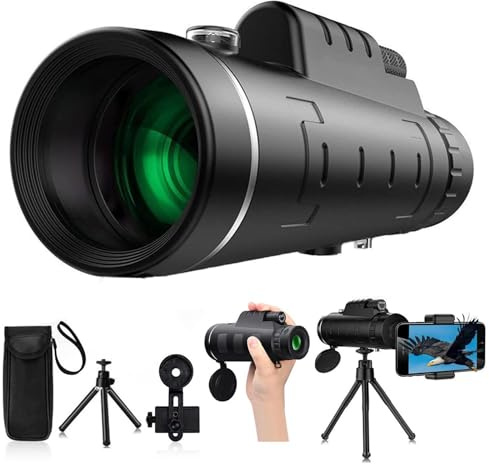 40X60 Monokular-Teleskop mit Stativ und Telefonhalter, Einstellbarer Fokus-Nachtsicht, wasserdichtes, rutschfestes Taschenfernrohr für Wild, Camping, Vogelbeobachtung – Spotter-Zielfernrohr