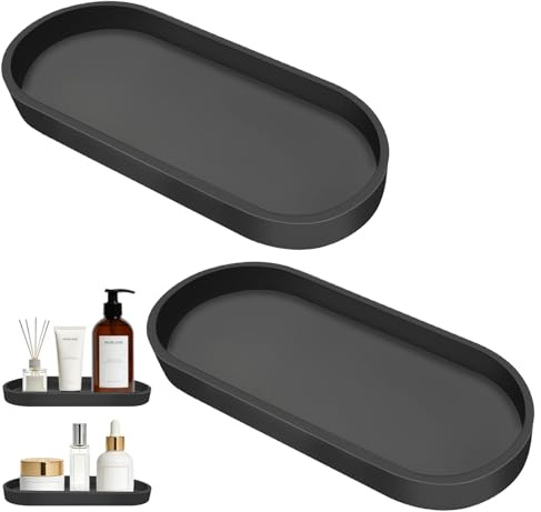 XiaoXiaoZhiJia 2 Piezas Bandejas Decorativas,Bandejas de Baño de Resina,Adecuado para baños, dormitorios, lavabos, cocinas y Salas de Estar (Óvalo Negro - 25 × 11 × 2 cm)