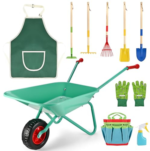 GOLDGE Outils de jardin pour enfants avec brouette pour enfants