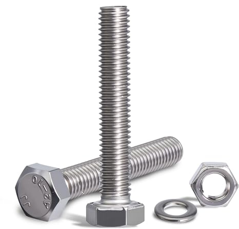KINETOX 45 pack Boulons à Tête Hexagonale M5x10mm Boulon Inox DIN 933 Boulons à Six Pans Avec joint écrous Acier Inoxydable A2 V2A Vis Entièrement Filetée de Bâtiments Assemblage de Meubles Bricolage