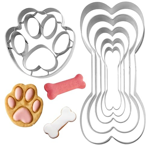 6pcs Stampi in Silicone A Forma Di Zampa Di Cucciolo Di Cane E Osso 2 in 1 Per Biscotti in Acciaio Inox,per Dolcetti Fatti in Casa E Gatti,zampa Di Animali,ghiaccio