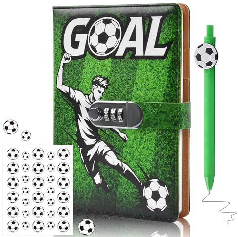 AuSletie Tagebuch mit Schloss,Fußball Tagebuch Jungs kinder Geschenke für Teenager Gefühls und Geheimnistagebuch für 8 9 10 11 12 13 14 15 16 Jungen