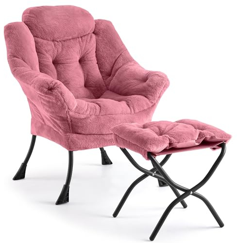 GarveeHome Lazy Chair Mit Ottomane, Großer Lounge-Sessel Akzentstuhl, Bequemer Lesesessel Mit Klappbarer Fußstütze Und Seitentasche Für Wohnzimmer, Schlafzimmer Und Büro