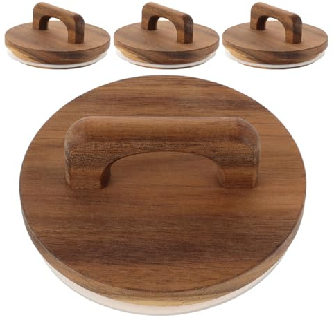 Holzdeckel für Gläser 4 Stück-pack, Runde Vorratsglasdeckel mit Griff | Weithals Einmachglasdeckel Braun, mit Dichtungsring, für Pantry und Reise