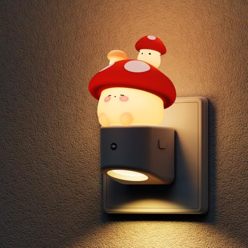 LOHAS-LED Nachtlicht, 3D Pilz Nachtlicht Steckdose mit Dämmerungssensor | 8 RGB Farben/Dynamisches RGB/3000K Warmweiß, 3D Cute Steckdosenlicht für Schlafzimmer, Flur, Treppe, Küche, Badezimmer, 1W