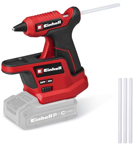 Einhell Pistolet à colle sans fil TE-CG 18/7 Li-Solo | PXC | 18 V | max. 180 °C | préchauffage 165 s | bac anti-goutte | station de base | 3 bâtons 7 mm | sans batterie