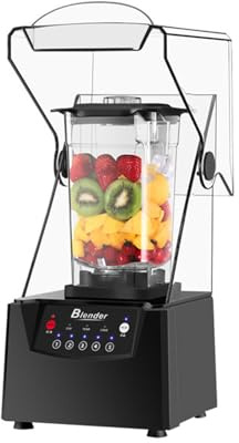 Commercial Blender with Quiet Sound Enclosure & Self-Cleaning 6 Blades for Smoothies, Shakes, Frozen Drinks