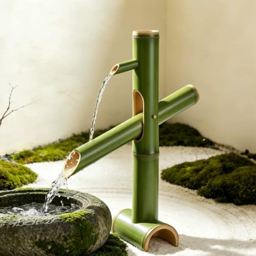 Fontaine d'intérieur et d'extérieur en Bambou, Fontaine à Eau à Bascule | Japonaise traditionnelle en bambou, décoration de jardin zen avec pompe à eau, for jardin(50cm)