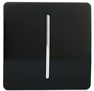 Trendi ART-SS2BK - Placca frontale sollevata senza viti, in plastica, 1 banda, 2 vie, 240 V, artistica, moderna, lucida, 10 A, cromata, interruttore singolo per luce da parete, colore nero