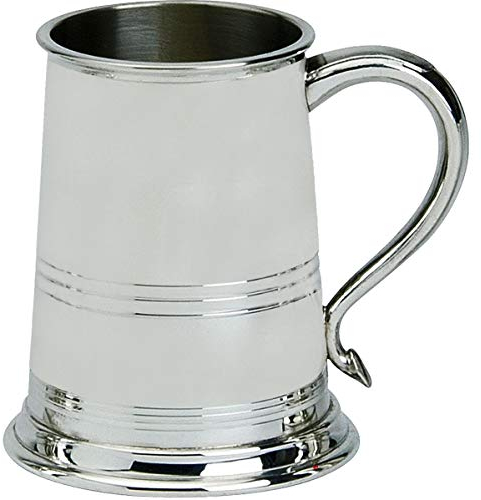 I LUV LTD Pewter Tankard Bath Style Triple Banded Half Pint Ornate Handle Beer Mug