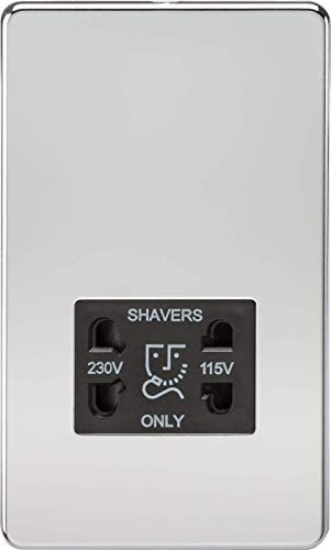 Knightsbridge SF8900PC Screwless Dual Voltage Shaver Socket in Polished Chrome with Black Insert, 5.0 mm*148.5 mm*87.5 mm