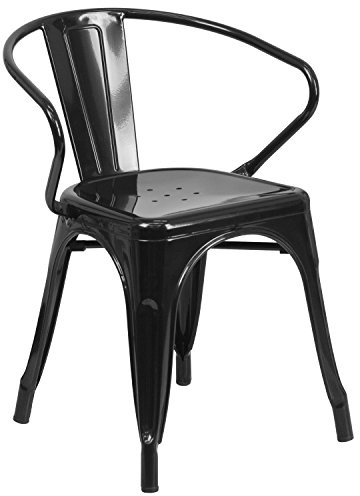Flash Furniture Luna Commercial Grade Black Metal Indoor-Outdoor Chair with Arms