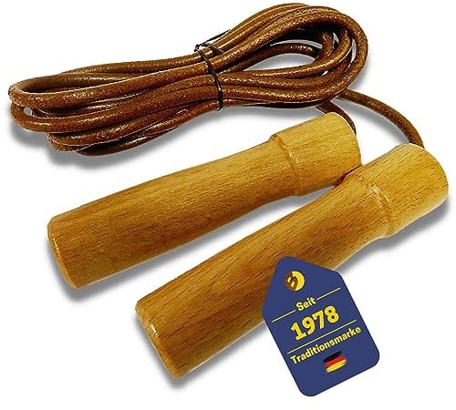Best Sporting Springseil I Sportgeräte Zuhause I Sprungseil für Erwachsene aus Leder I Ausdauer-Training I 2 stabile Griffe aus Holz I 290 cm langes Springseil I Fitnessgeräte für Zuhause