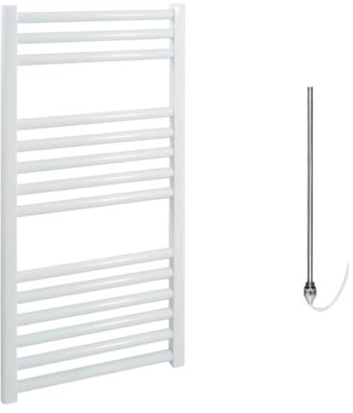Sol*Aire Heating Products Bray Straight Electric Heated Towel Rail/Warmer/Radiator, White. Round Tube, 25mm Bars, High Output. For Bathroom, Kitchen, 800 x 400