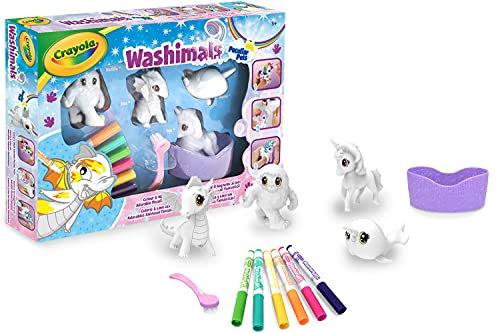 CRAYOLA Washimals Peculiar Pets, Außergewöhnliche Spielfiguren Set zum Bemalen und Baden, Waschsaloon für Fabelwesen, Spielzeug für Kinder, Kinderspielzeug für Kinder ab 3 Jahren, 12-teiliges Set