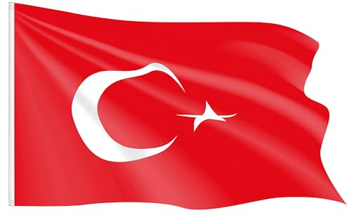 Piersando Fahne Hissflagge Länderflagge Fanartikel Land Flagge mit Metallösen Fussball EM WM Eishockey Handball Basketball Frauen Männer Kinder 2024 Türkei 150cm x 90cm