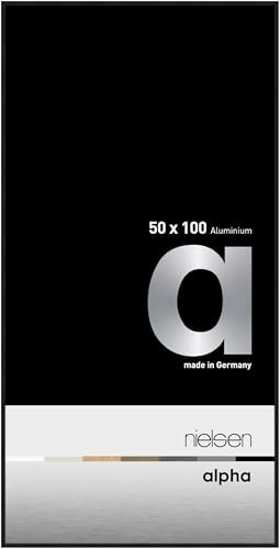 nielsen Bilderrahmen, 50 x 100 cm, Aluminium, Schwarz matt, Posterrahmen zum Aufhängen im Hoch- & Querformat, Echtglas, Alpha