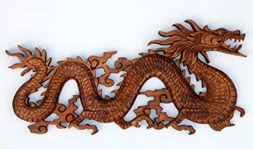 NEU schönes Relief DRACHE Holz Dragon Handarbeit Glücksdrache Rel24