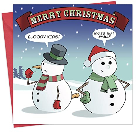 Twizler Merry Christmas Karte mit Schneemännern, Karotte, Streich, und Cheeky Kids – Happy Weihnachten – XMAS Karte – Funny Christmas Card – Damen Weihnachten – Herren Weihnachten Karte