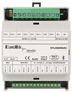 Newlab Led Dimmer Controller PWM 4 Canali RGB+W 8AX4 Bluetooth DMX512 Dali Master Salve Attacco Guida DIN Rotaia