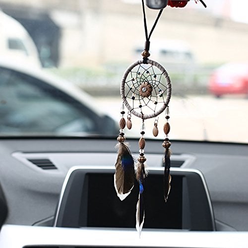 KAYI Mini-Traumfänger für natürliche Federn mit Perlen für Auto und Webweave von Hand mit einem Geschenk Kraft