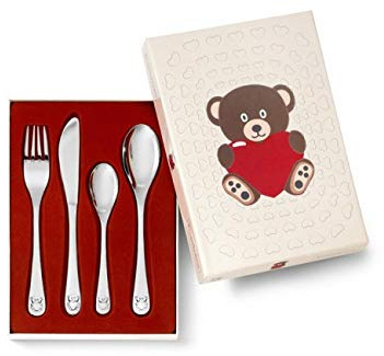 Brillibrum Design Children's Cutlery Set of 4 Stainless Steel Dishwasher Safe with Name Cutlery with Motifs Children's Cutlery Set (Engraving up to 20 Characters, Bears)