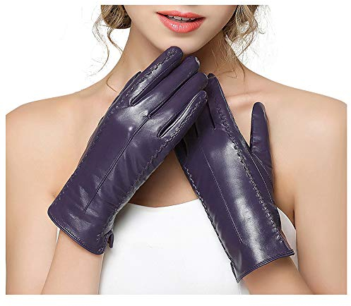 UK_Stone Lederhandschuhe Damen Winter Touchscreen Handschuhe Eleganter Party Handschuhe, Lila L