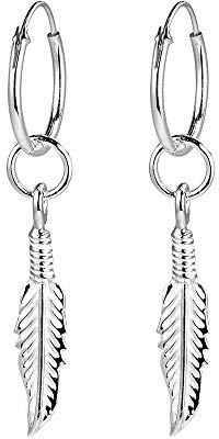 925 Silber Ohrringe Creolen Durchmesser 16mm mit Feder Ohrhänger hängend Ohrringe für Damen Herren