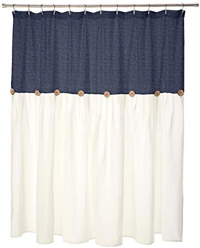 Lush Decor Tenda da doccia in lino, 183 x 183 cm, blu navy e bianco