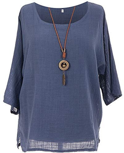 Storm Island Ladies Italian Lagenlook Tunic Cotton Top Women Round Neck Necklace Quirky Shirt